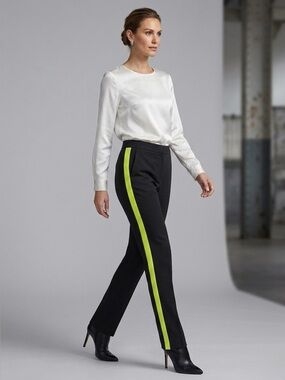 Stylish Women's Black Pants with Neon Yellow Side Stripe